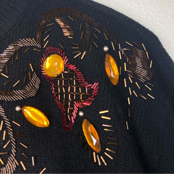 Vintage Pierre Cardin Silk Beaded Sweater Black L Rabbit Hair Shoulder Pads - Picture 6 of 14